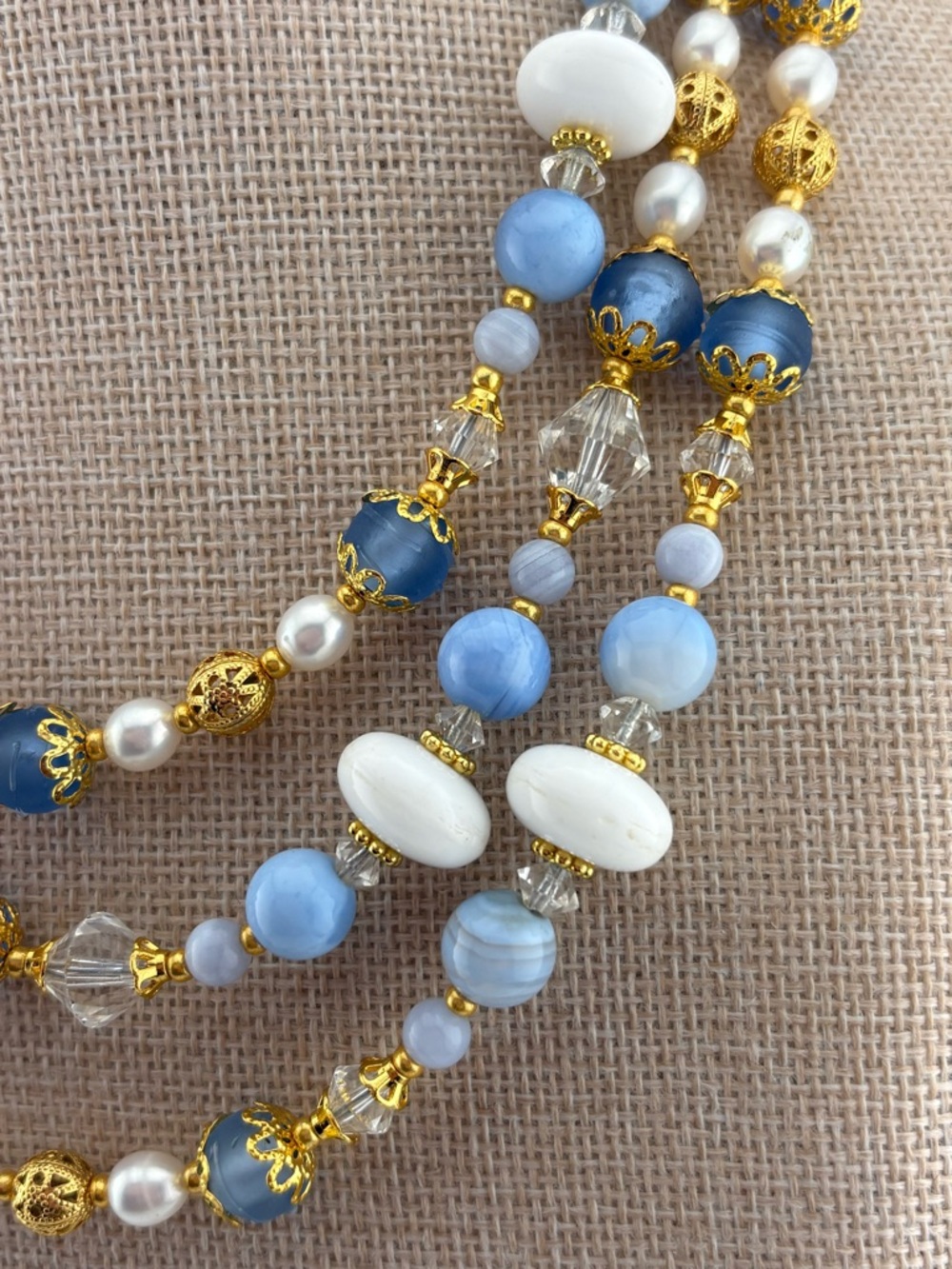 Opera Length Milk Glass Blue Lace Agate, Lamp-work and Czech glass - Picture 4 of 5